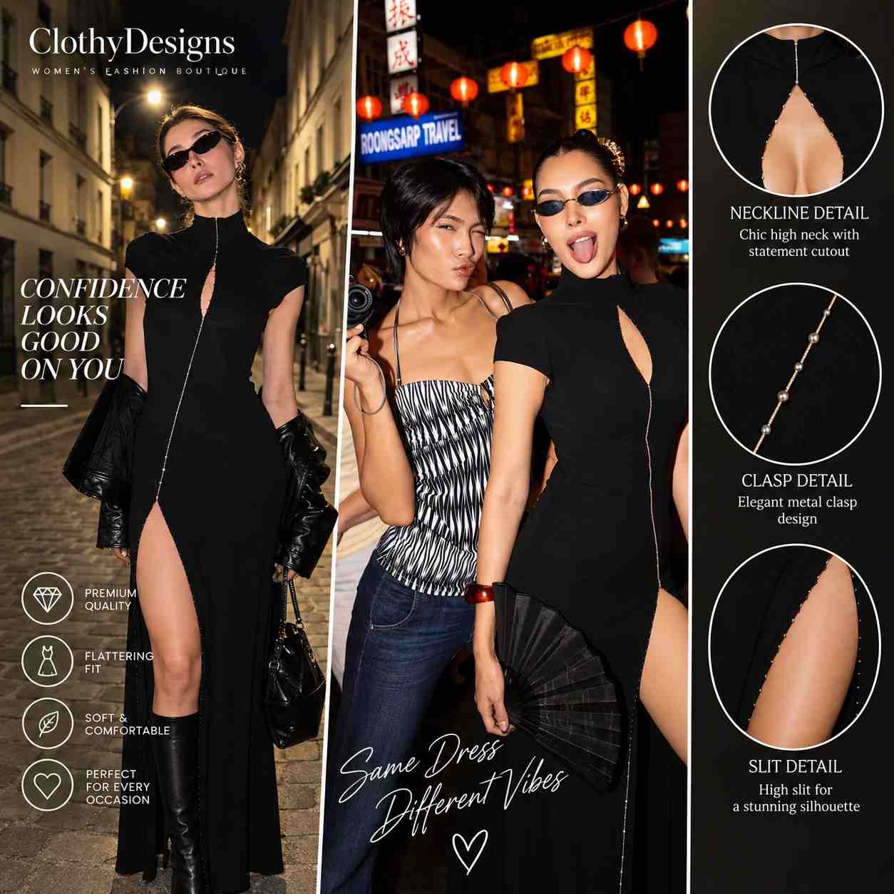 Women’s Qipao-Inspired Bodycon Maxi Dress – High-Slit Elegant Evening & Party Dress